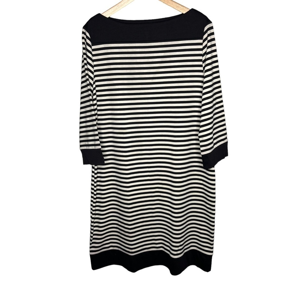 Isaac Mizrahi tan black striped career sheath dress Sz XXL